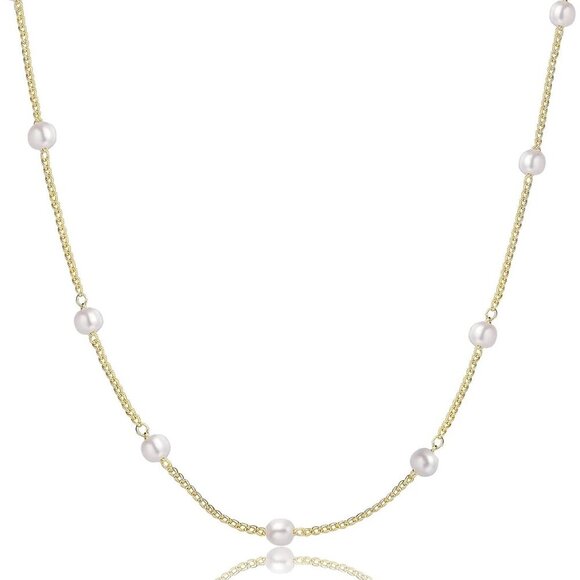 14K Gold Plated Pearl Necklace for Women Dainty Delicate Jewelry Gift - Picture 5 of 7